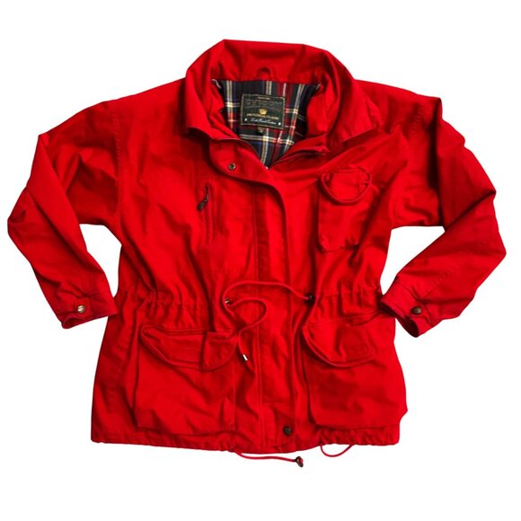 Vtg Chore‎ jacket Coat Womens M Classic Red Field Barn Pockets Drawstring Zip - Picture 1 of 8